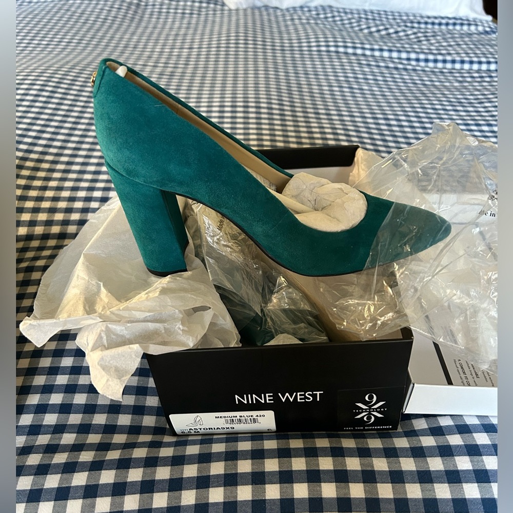 NWT turquoise real leather block heels.  Super comfortable!
